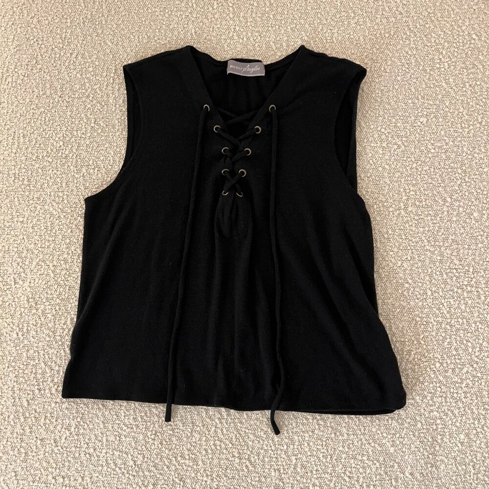 Mercer Taylor Knit Lace Up Black Tank Top M